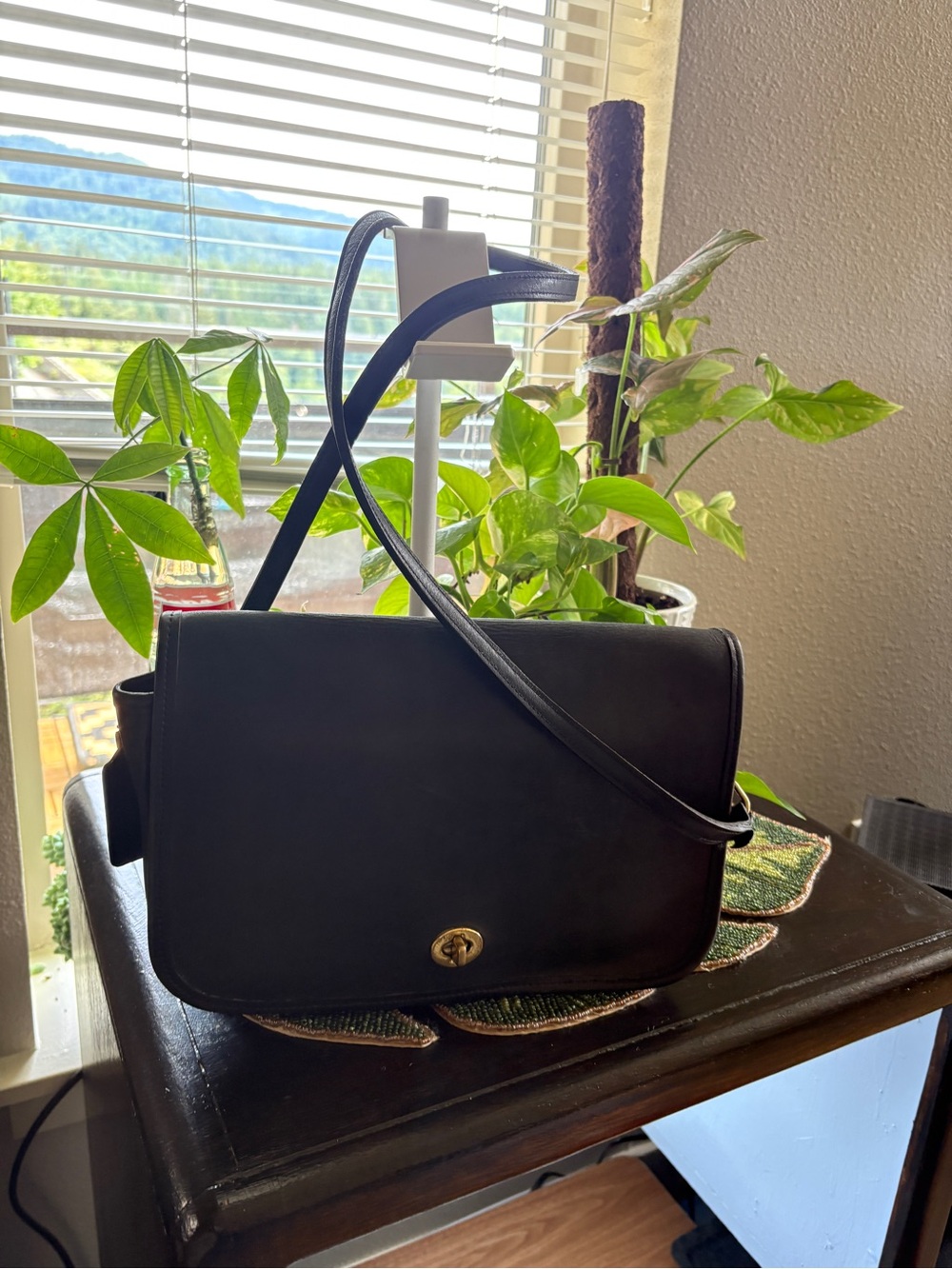 Coach Black Leather Tote with Interior Zip